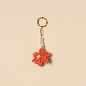Beaded fabart flower keychain 53 - handcrafted