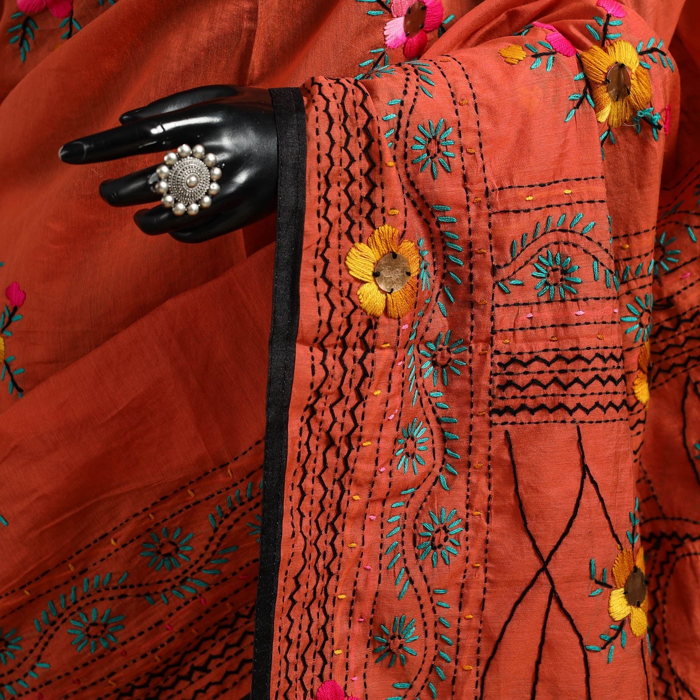 Bengal chanderi silk hand embroidered saree 03 - handcrafted