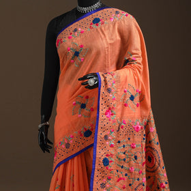 Bengal chanderi silk hand embroidered saree 05 - handcrafted