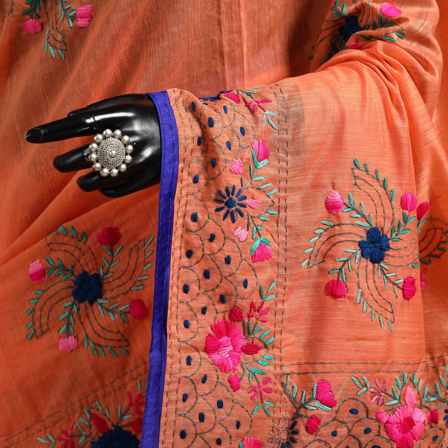 Bengal chanderi silk hand embroidered saree 05 - handcrafted