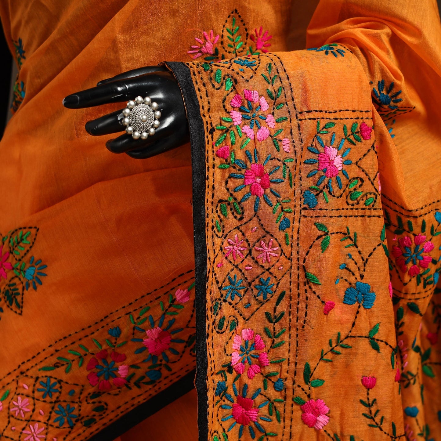 Bengal chanderi silk hand embroidered saree 07 - handcrafted