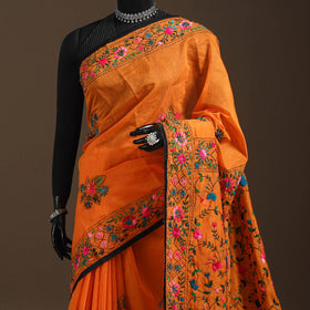 Bengal chanderi silk hand embroidered saree 07 - handcrafted