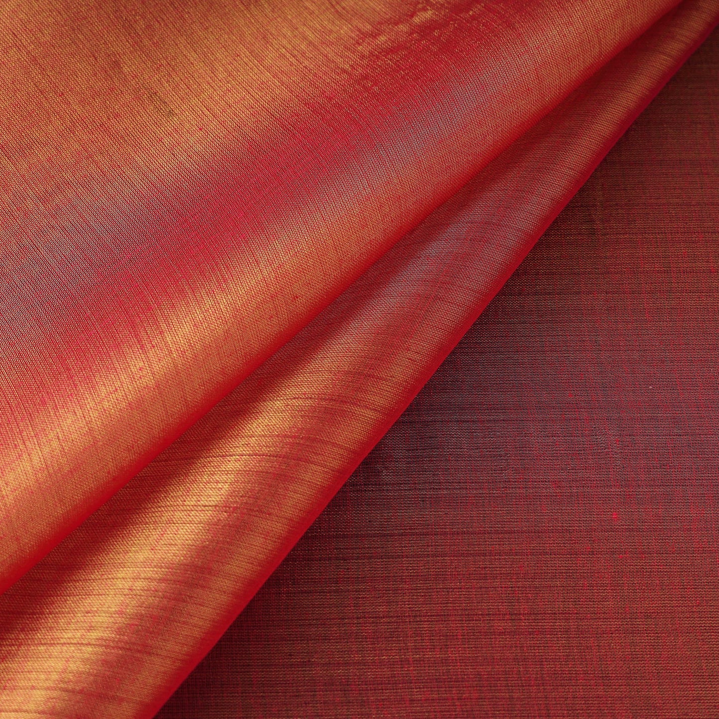 Orange - bengal fine tissue zari plain fabric 02
