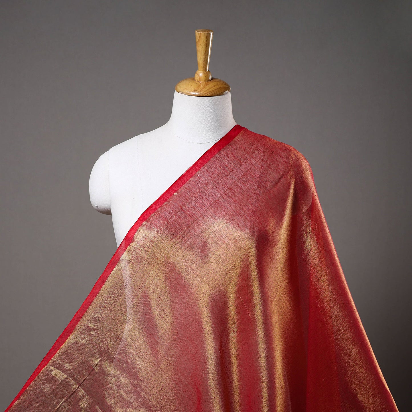 Orange - bengal fine tissue zari plain fabric 02