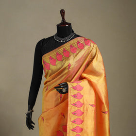 Orange - bengal hand embroidery banarasi silk handloom