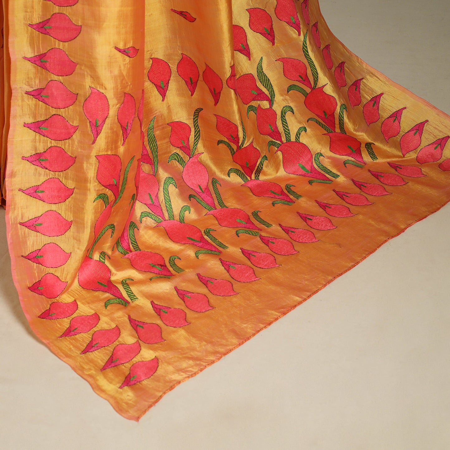 Orange - bengal hand embroidery banarasi silk handloom