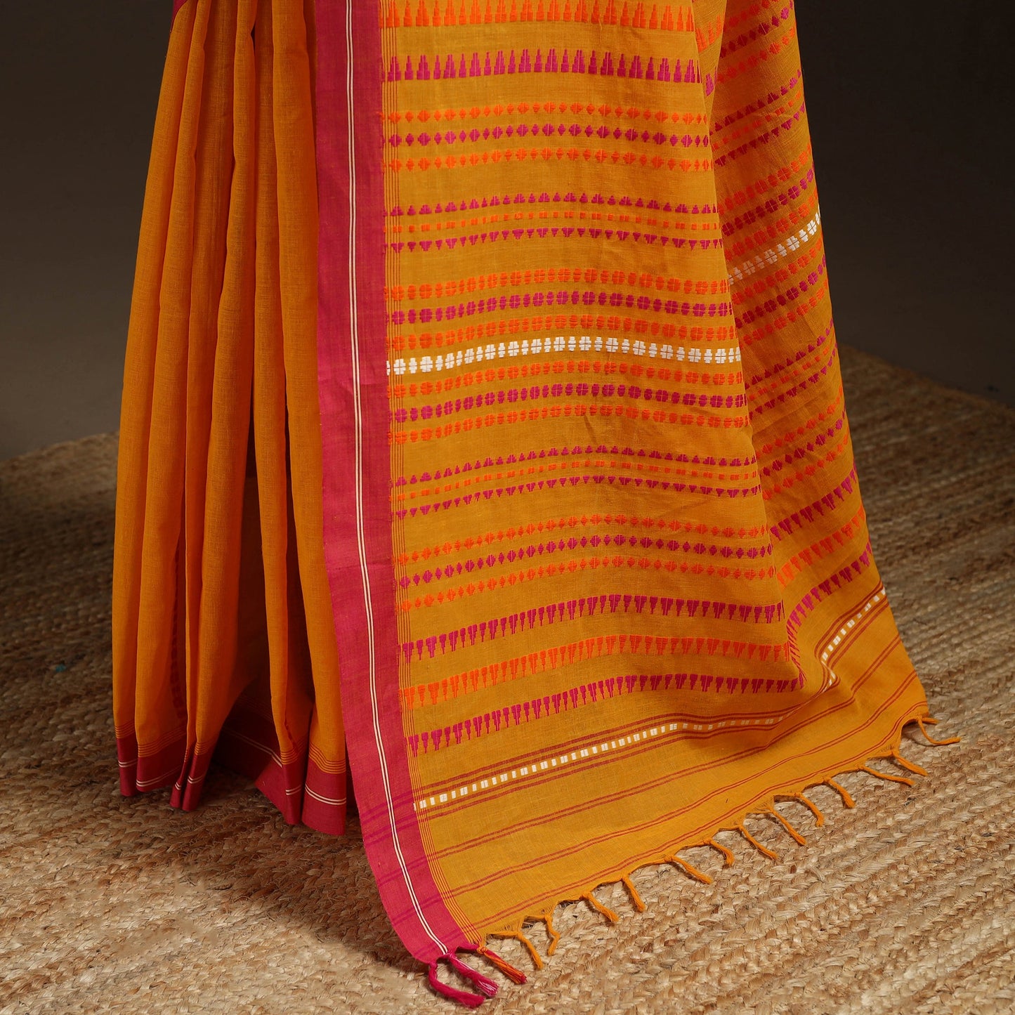 Orange - bengal handwoven cotton begumpuri saree 07