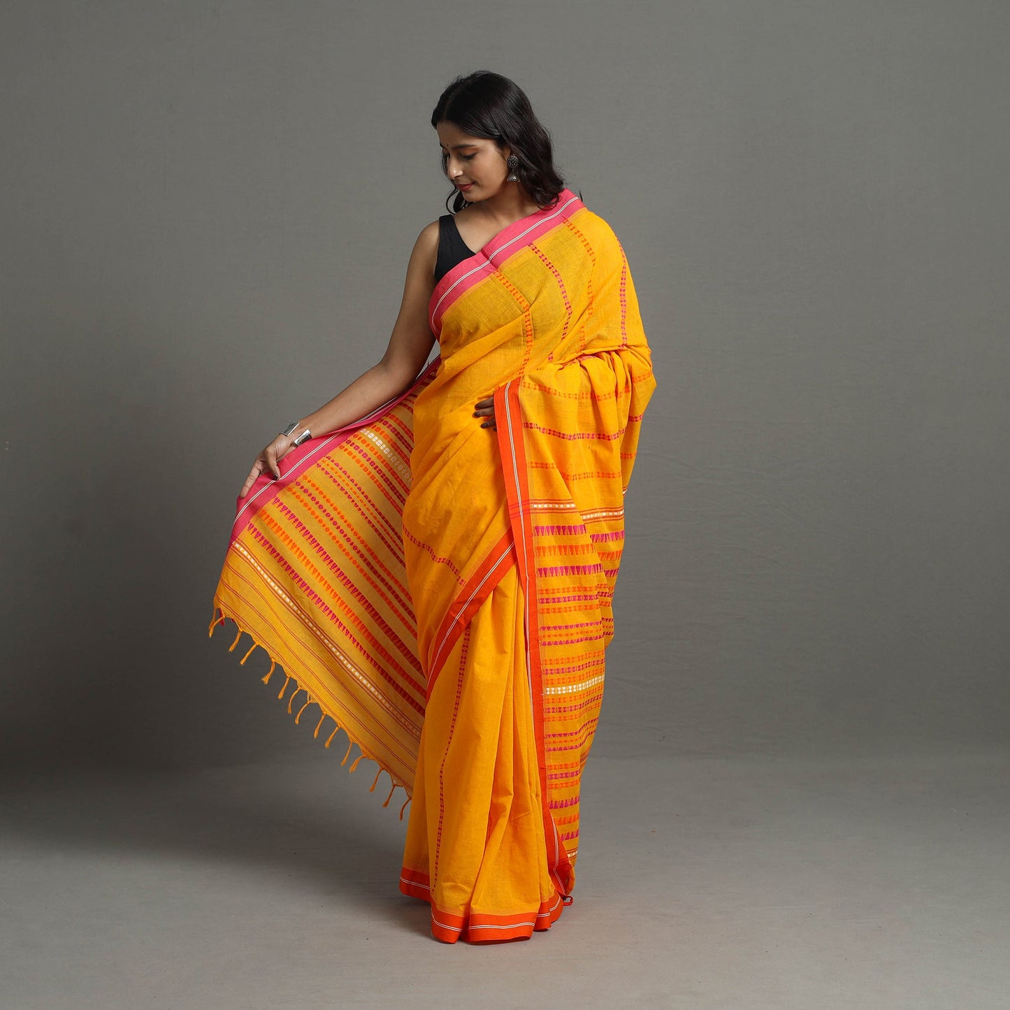  Orange Bengal Handwoven Cotton Begumpuri Saree