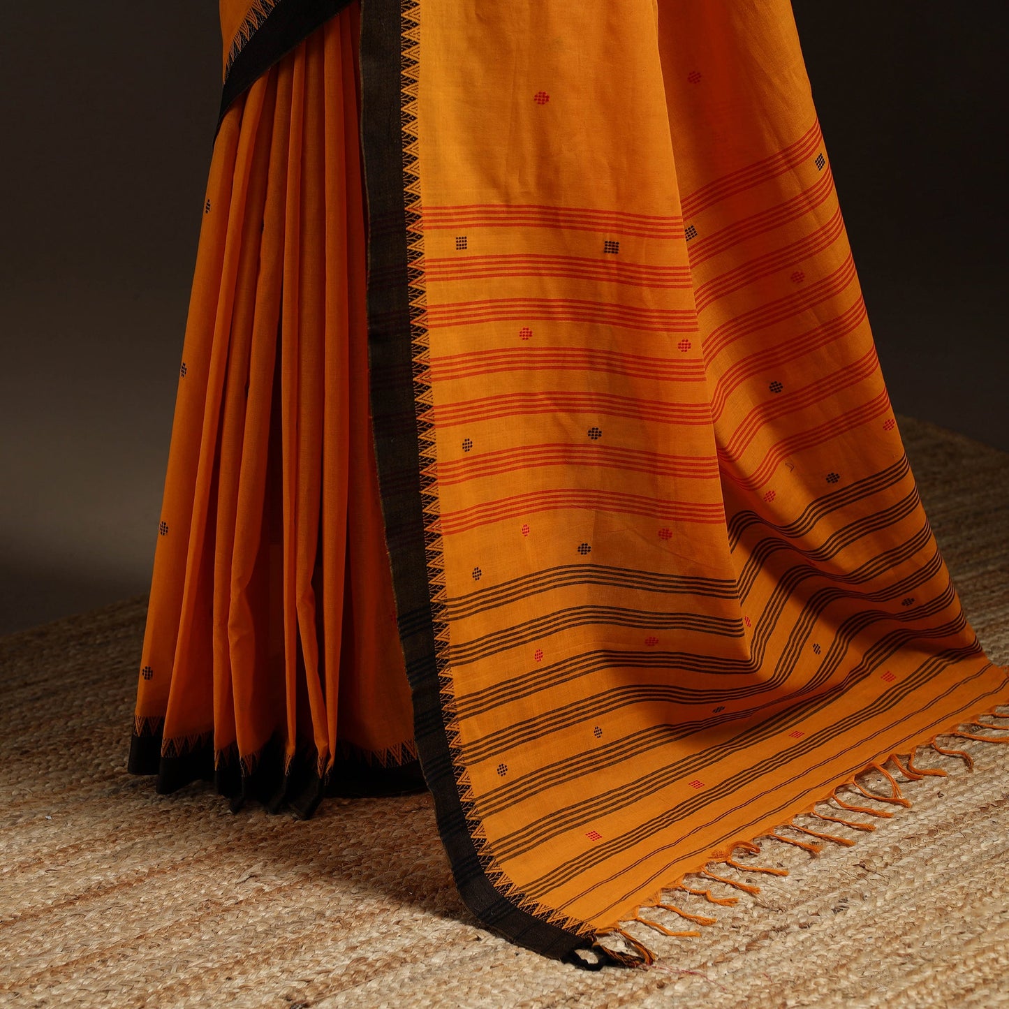 Orange - bengal handwoven cotton begumpuri saree 13