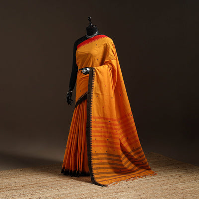 Orange - bengal handwoven cotton begumpuri saree 13