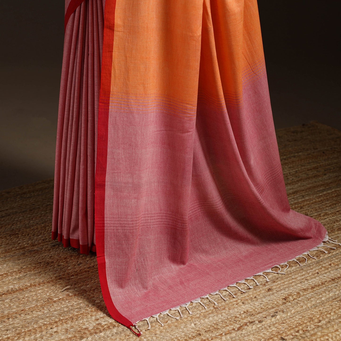 Orange - bengal handwoven cotton begumpuri saree 37