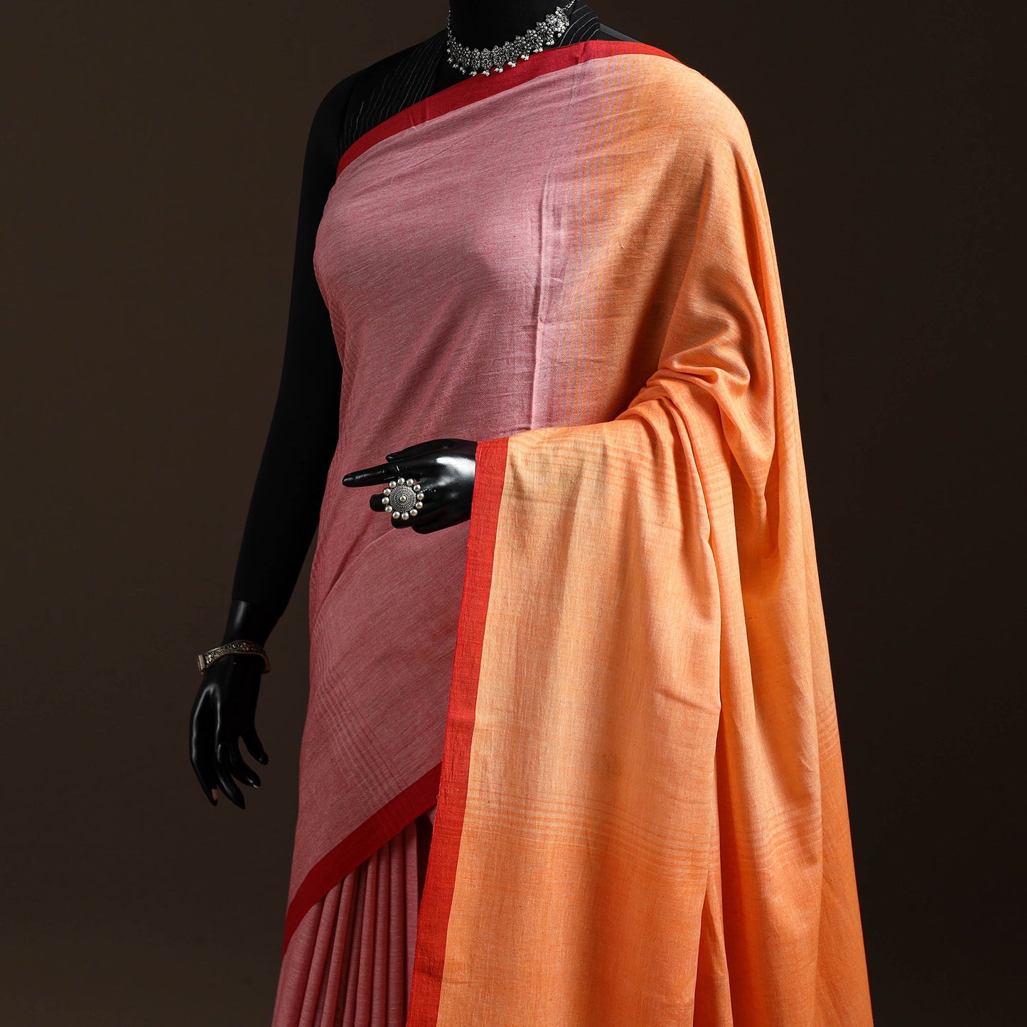 Orange - bengal handwoven cotton begumpuri saree 37