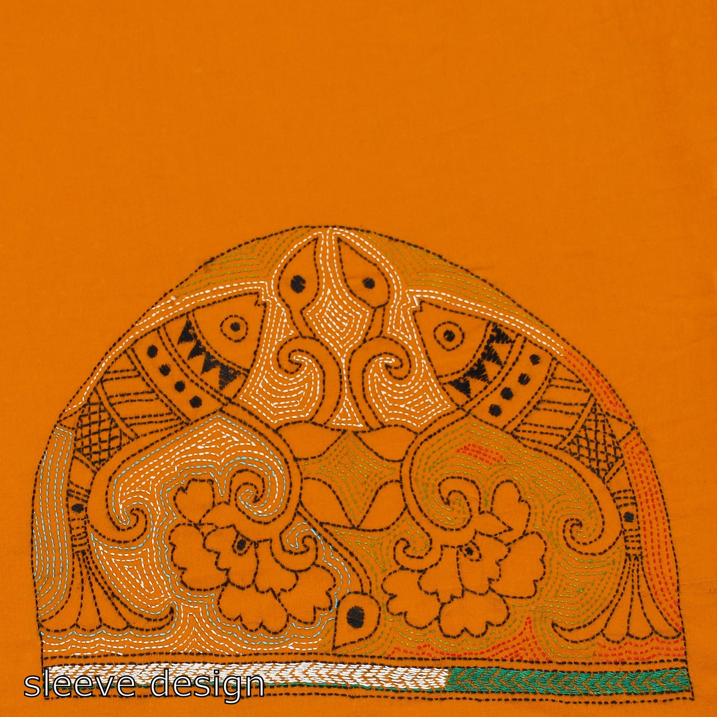 Buy Orange Hand Embroidered Kantha Work Blouse Piece Online