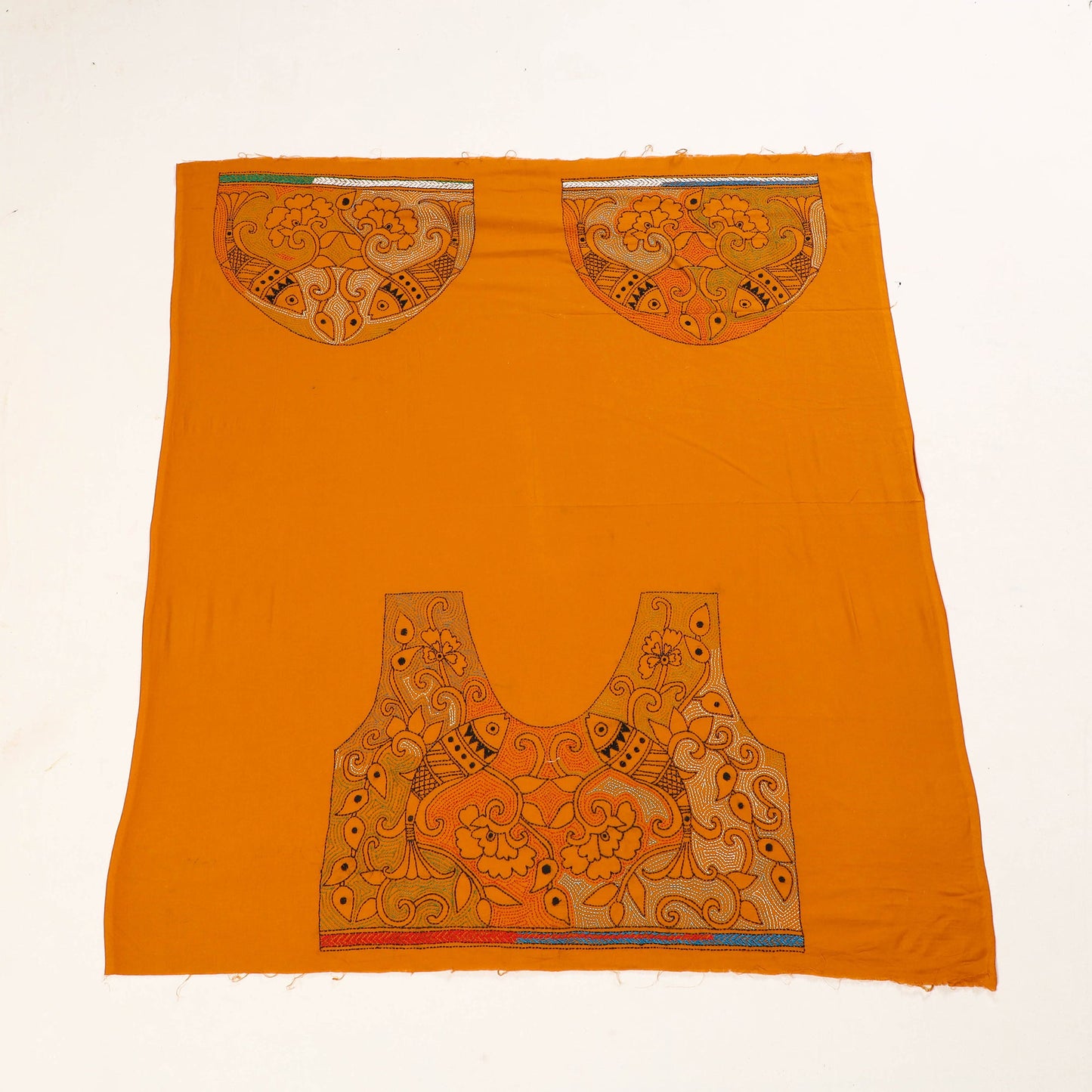 Buy Orange Hand Embroidered Kantha Work Blouse Piece Online