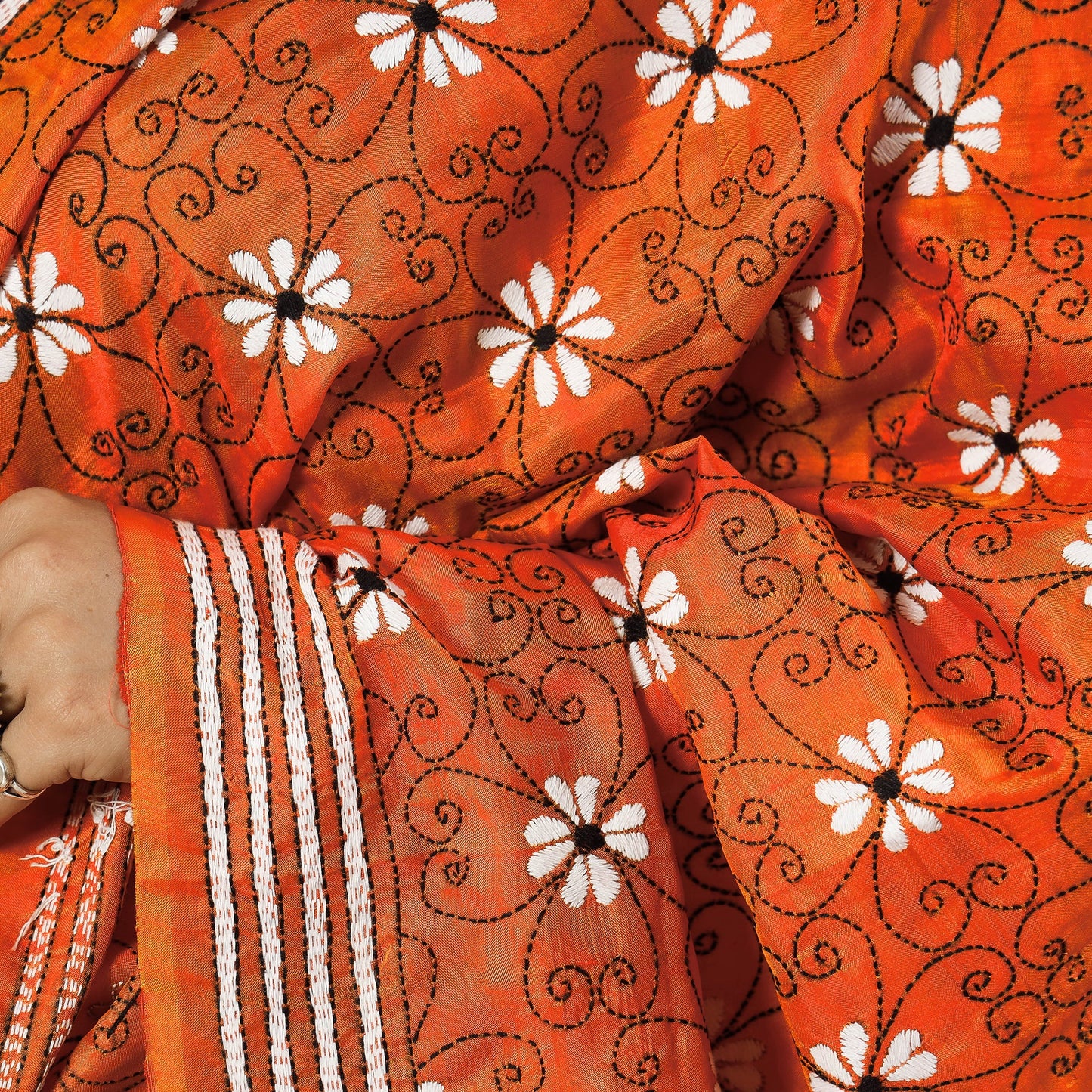  Bengal Kantha Embroidery Tussar Silk Handloom Dupatta 