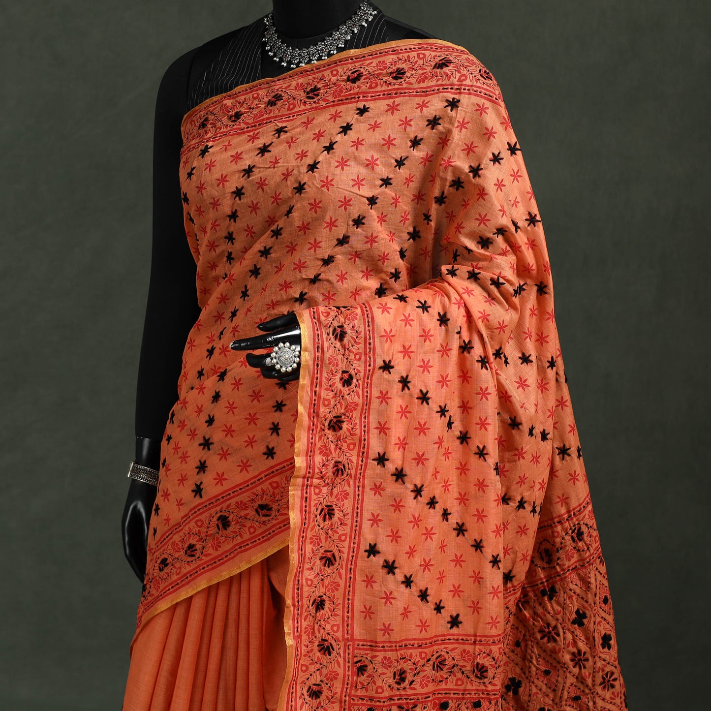 Bengal kantha hand embroidery silk cotton chapa work saree