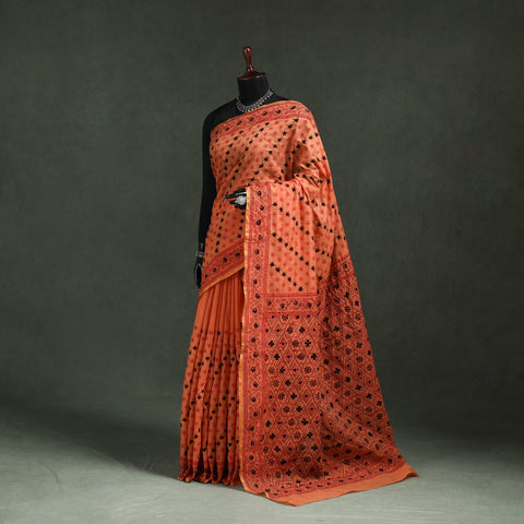 Bengal kantha hand embroidery silk cotton chapa work saree