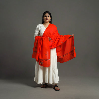 Orange - bengal kantha work dupatta in cotton 30