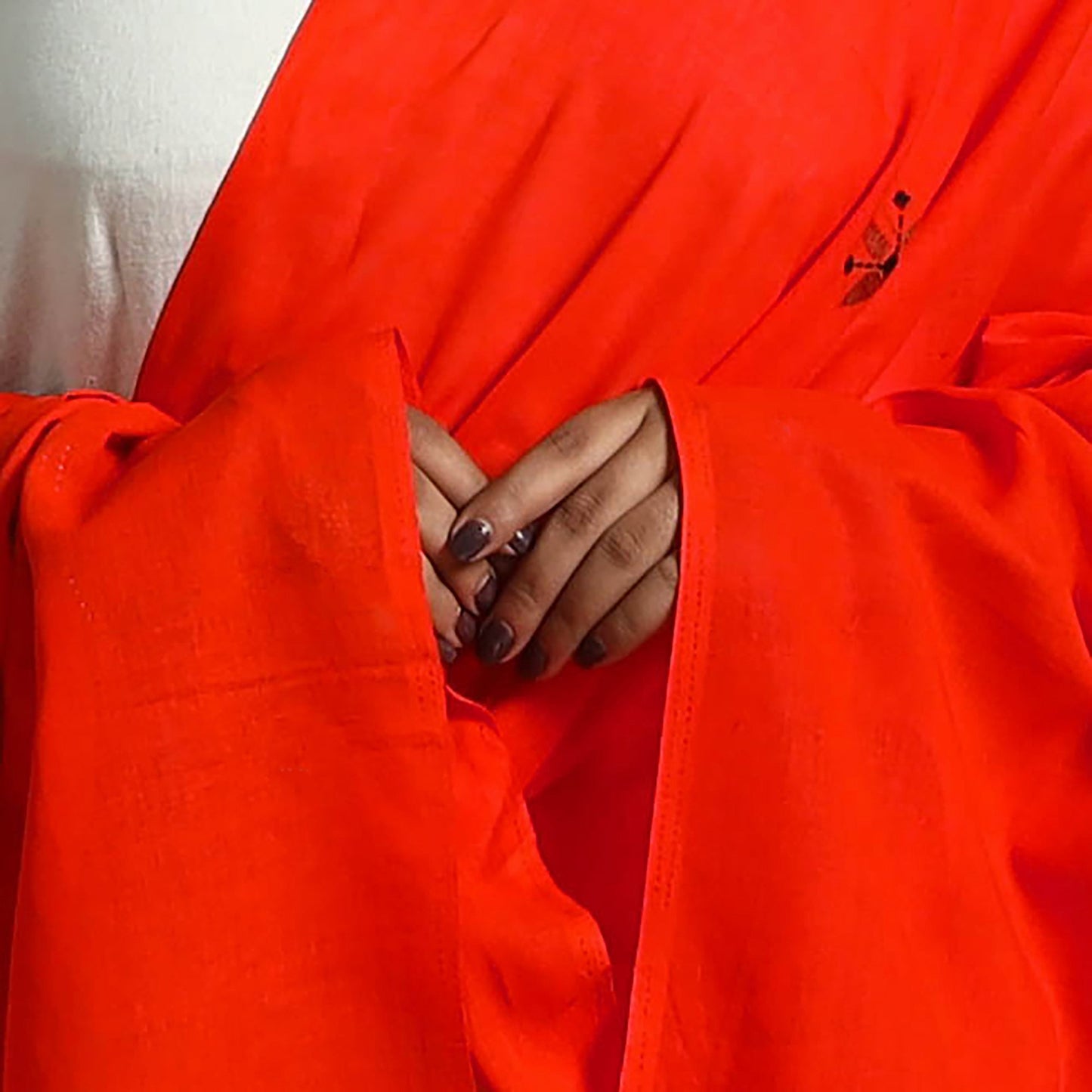 Orange - bengal kantha work dupatta in cotton 30