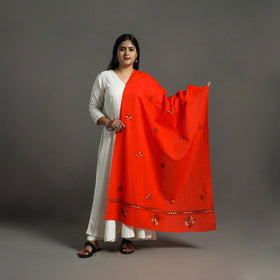 Orange - bengal kantha work dupatta in cotton 30