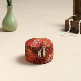 Bengal Kantha Work Handcrafted Round Orange Utility Box