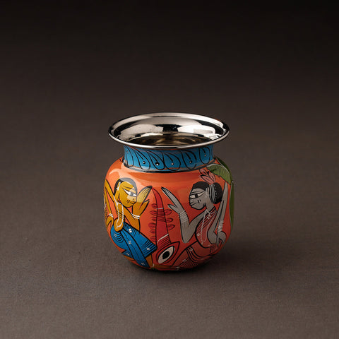  Bengal Patua Handpainted Stainless Steel Lota / Pooja Kalash