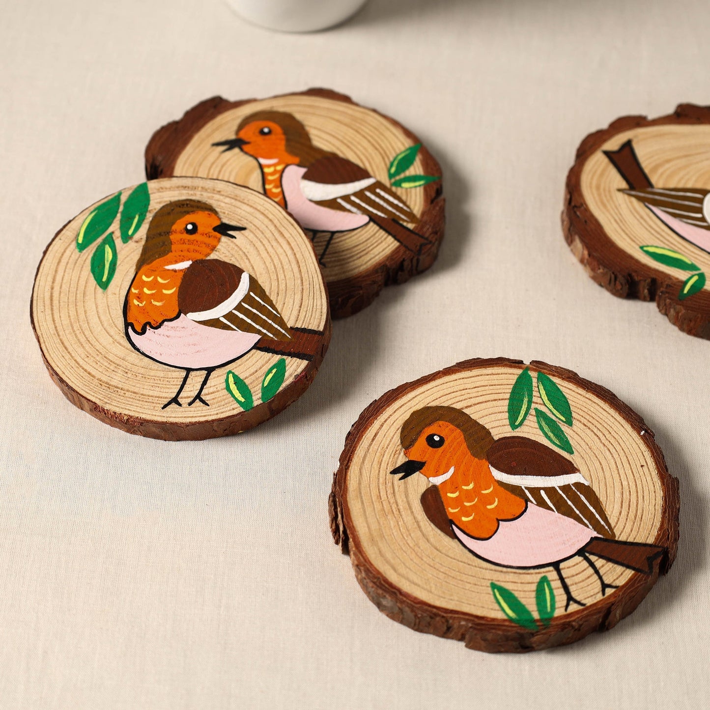 Birds - handpainted pine wood coaster (set of 4) 03