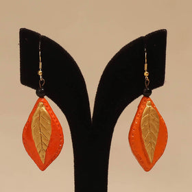 Bishnupur handpainted leaf shape terracotta earrings 108