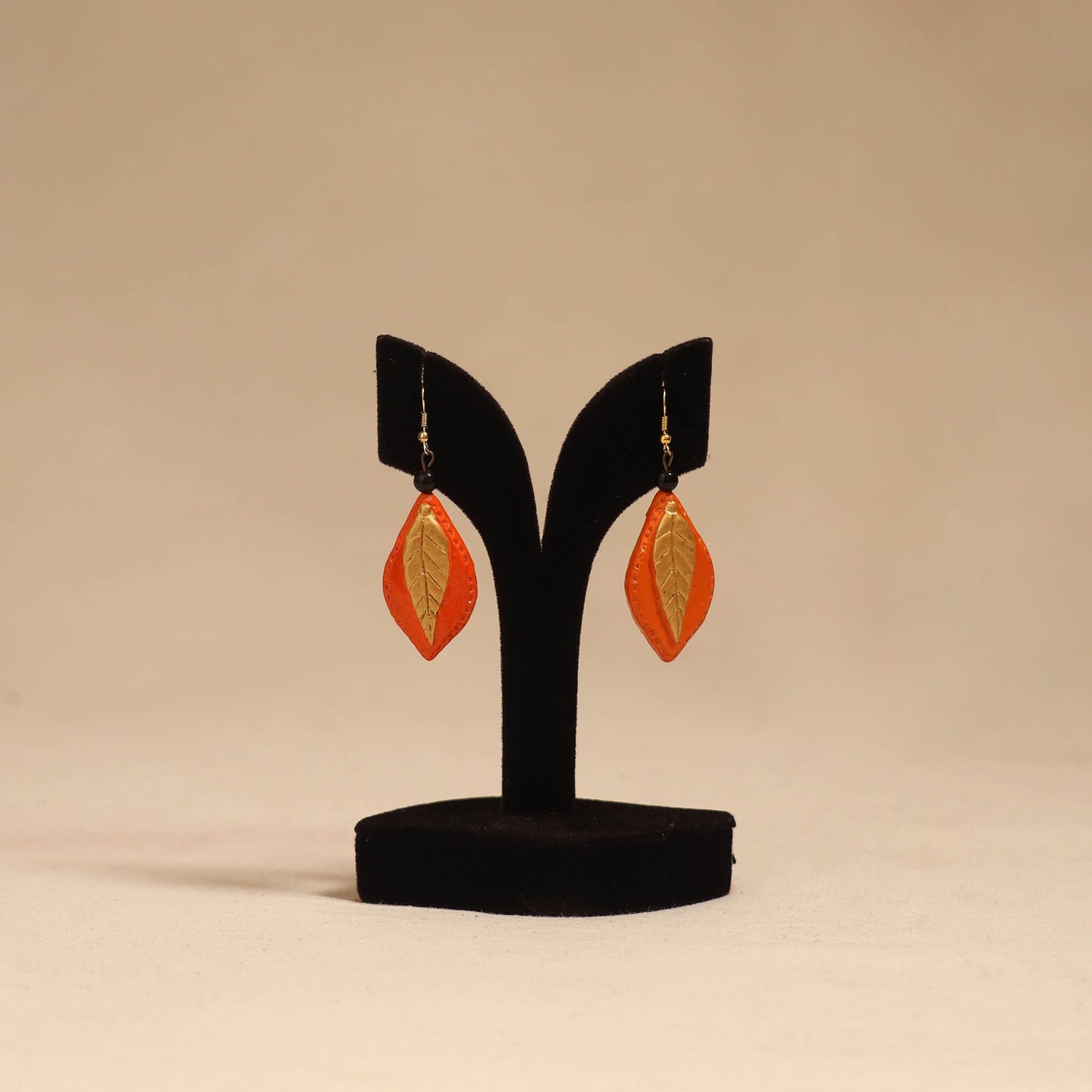Bishnupur handpainted leaf shape terracotta earrings 108