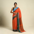Orange - bishnupur mul cotton saree from bengal 02