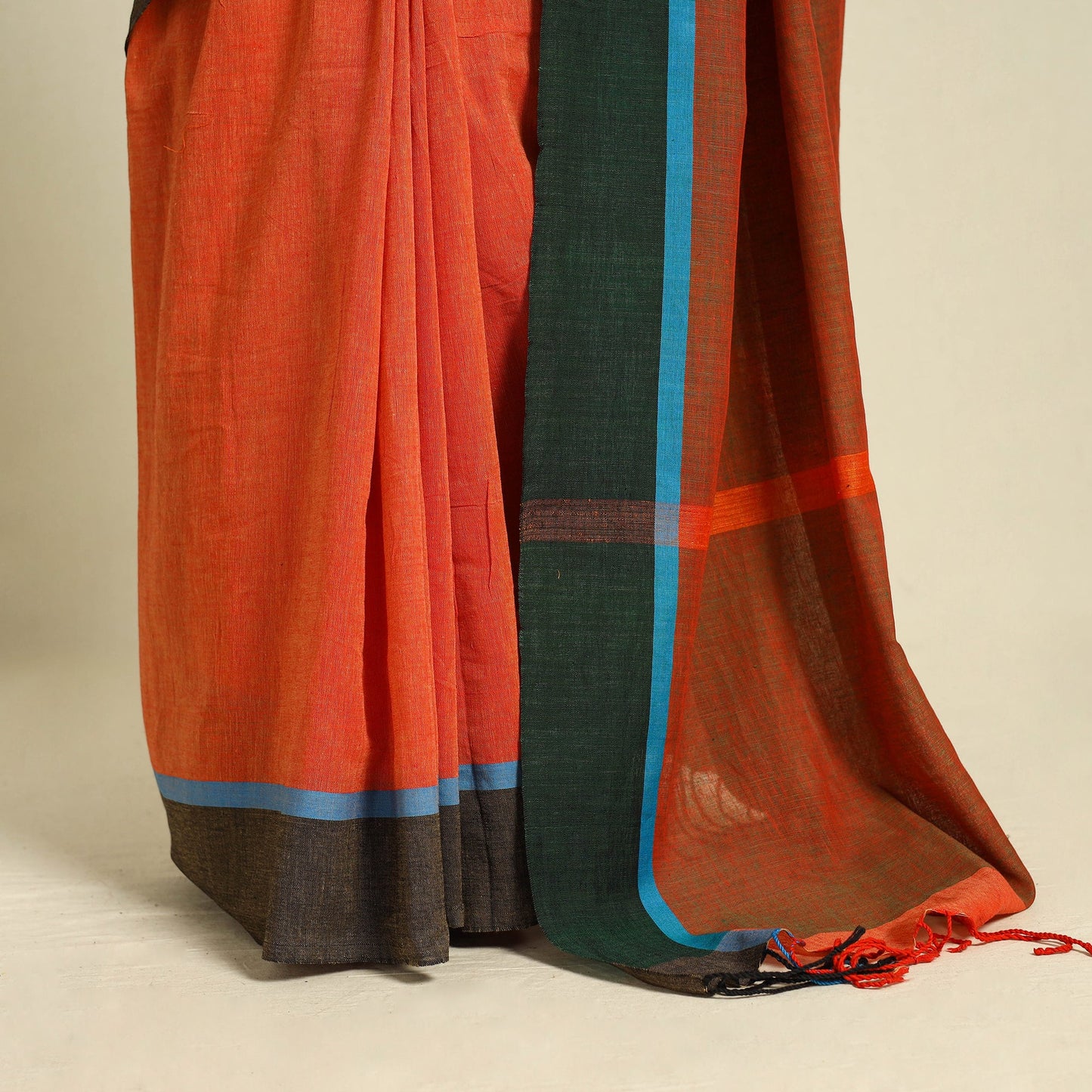 Orange - bishnupur mul cotton saree from bengal 02