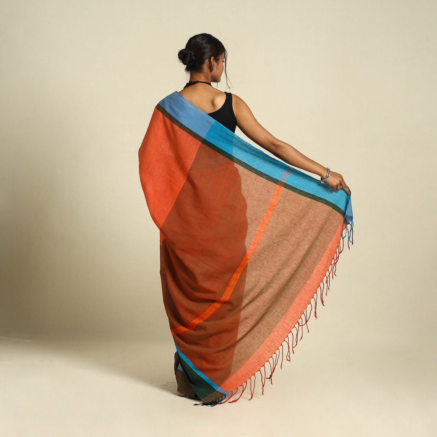 Orange - bishnupur mul cotton saree from bengal 02