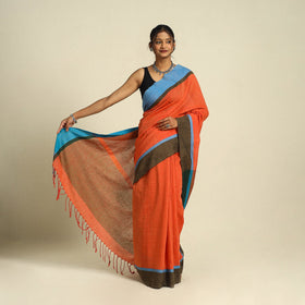 Orange - bishnupur mul cotton saree from bengal 02