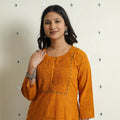 Orange Block Print Cotton Pintuck Straight Bagh Kurta For Women