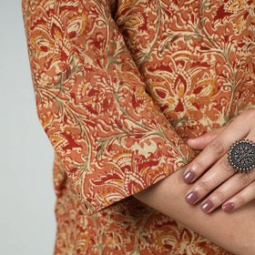 Orange Block Print Cotton Straight Kalamkari Kurta For Women