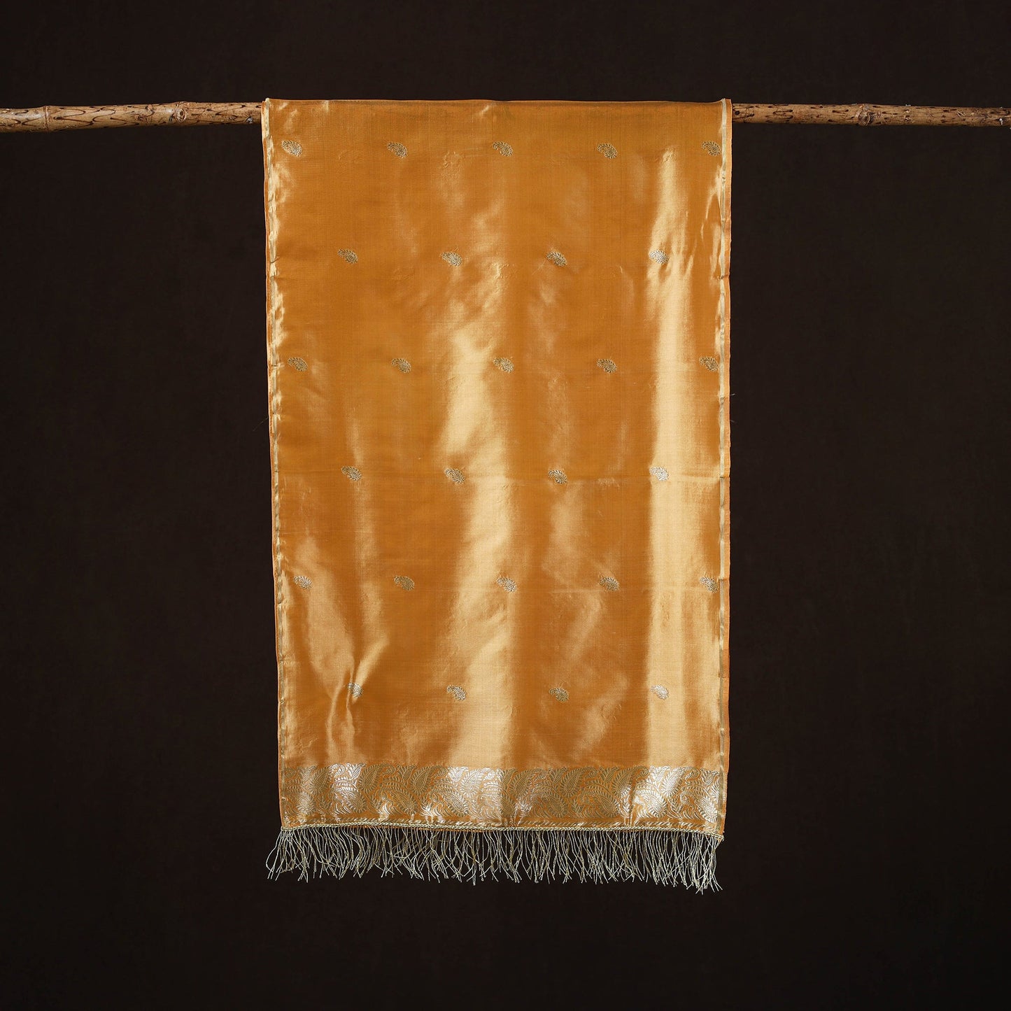 Orange - brocade handloom pure silk banarasi stole