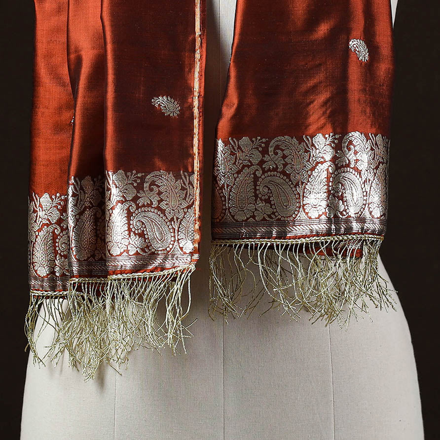 Orange - brocade handloom pure silk banarasi stole