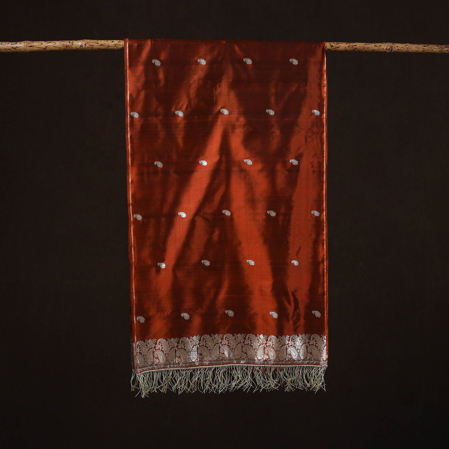 Orange - brocade handloom pure silk banarasi stole