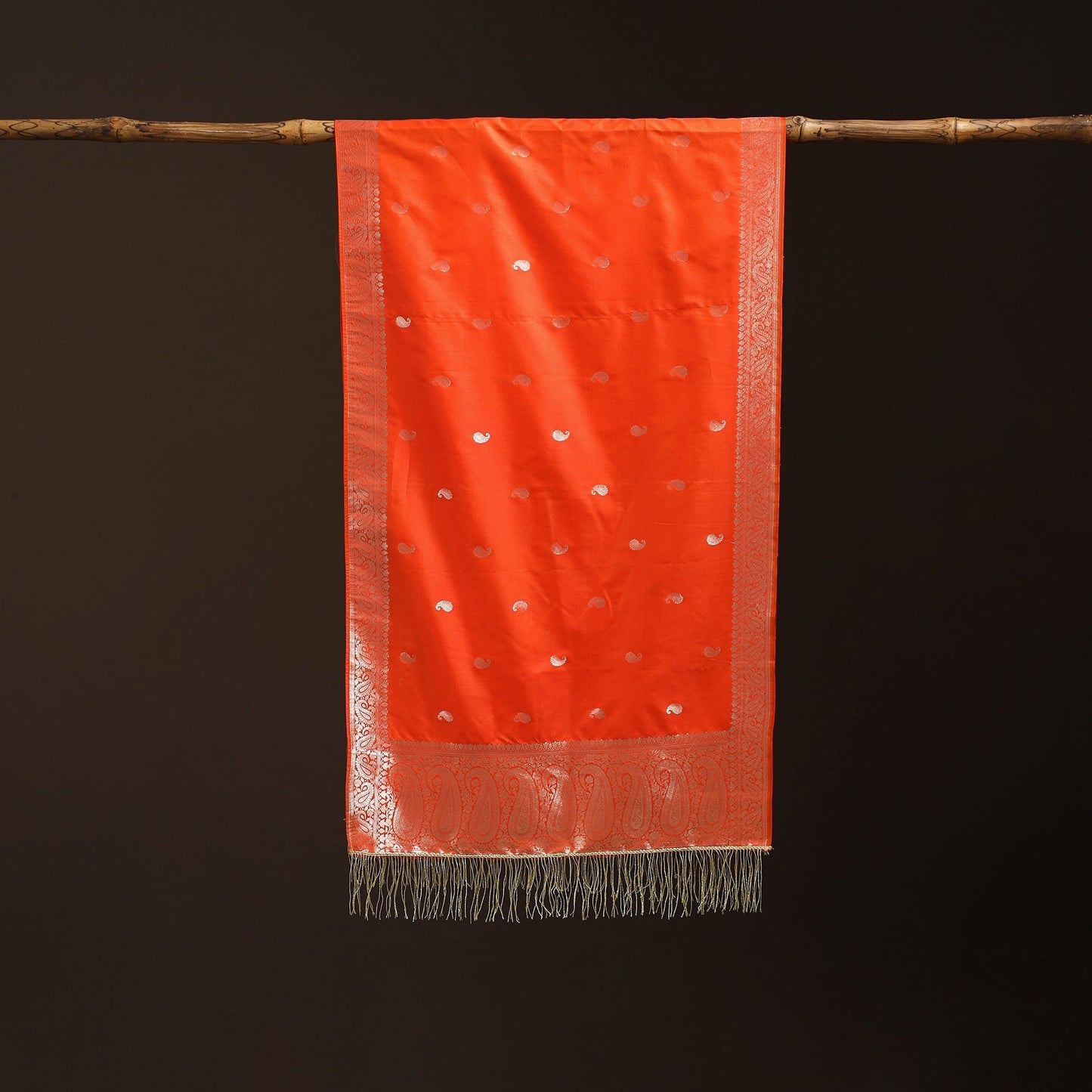 Brocade handloom semi silk banarasi stole 19 - handcrafted