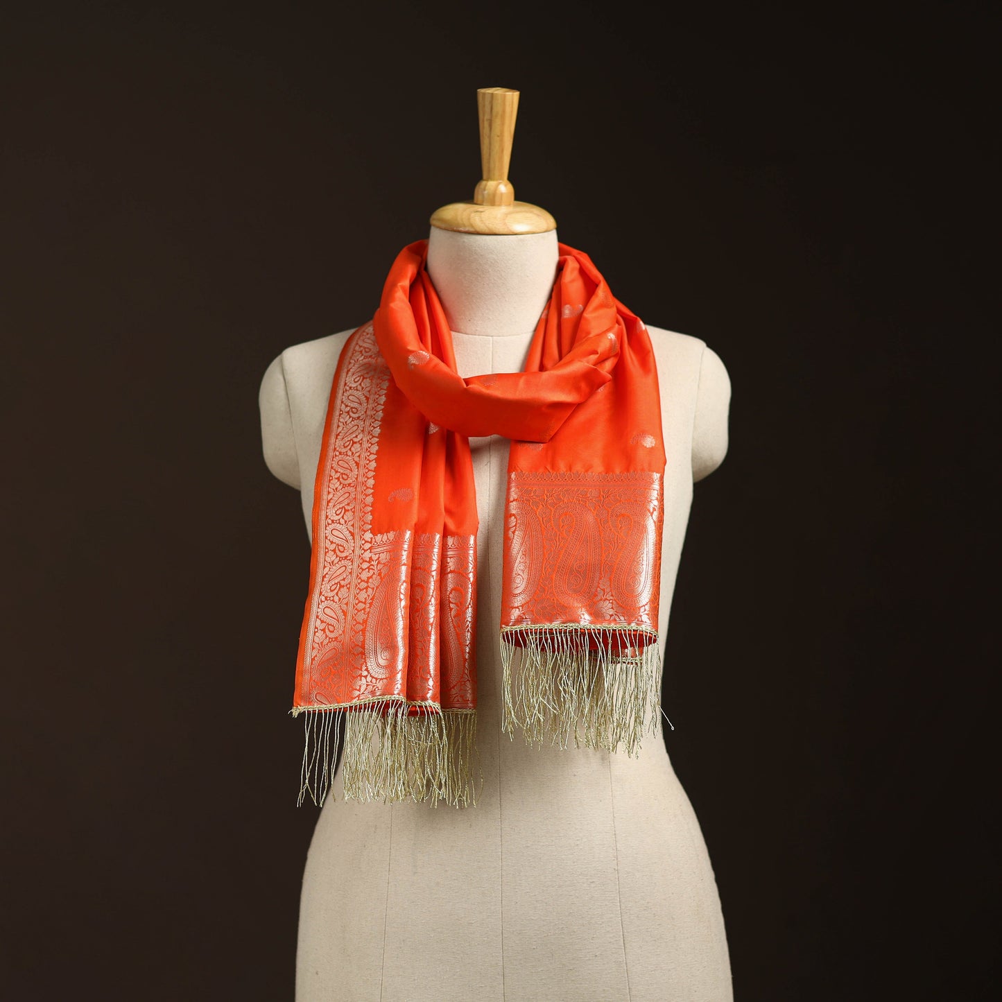 Brocade handloom semi silk banarasi stole 19 - handcrafted