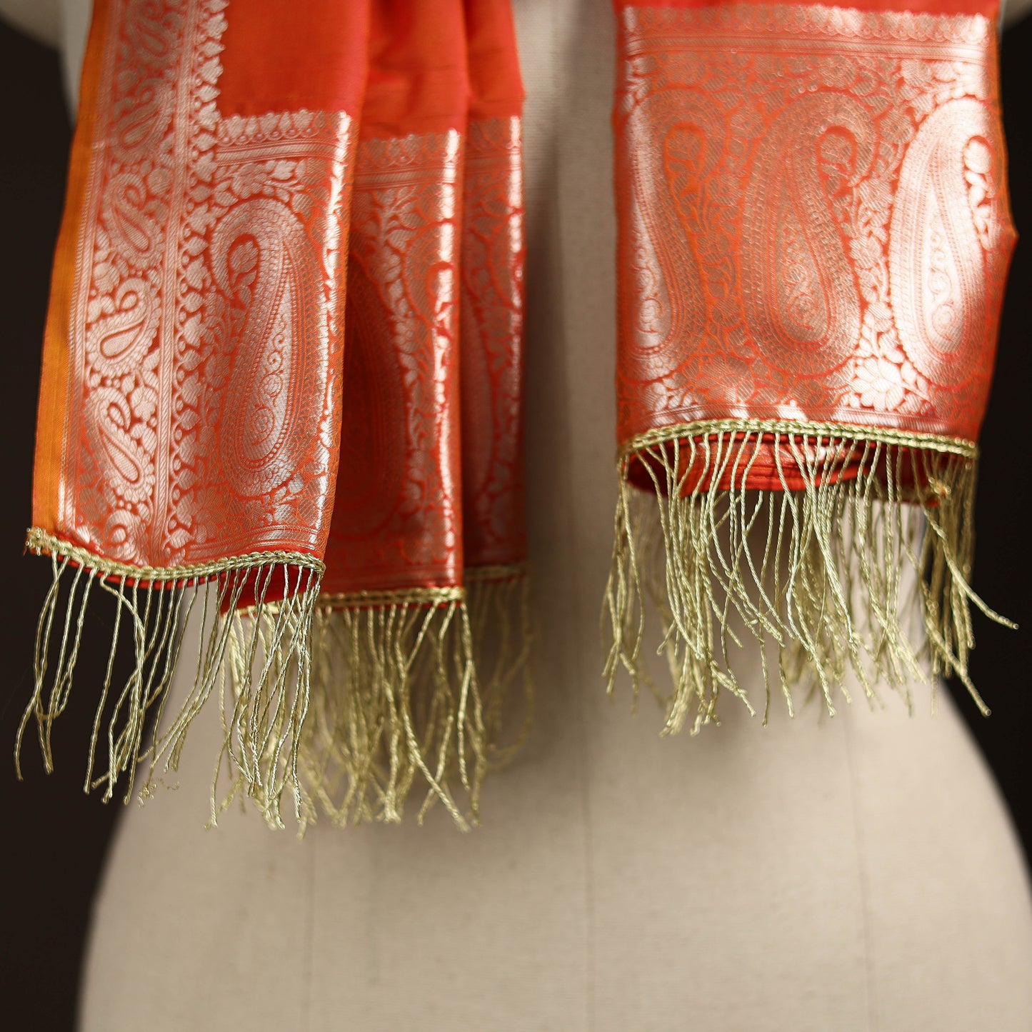 Brocade handloom semi silk banarasi stole 20 - handcrafted