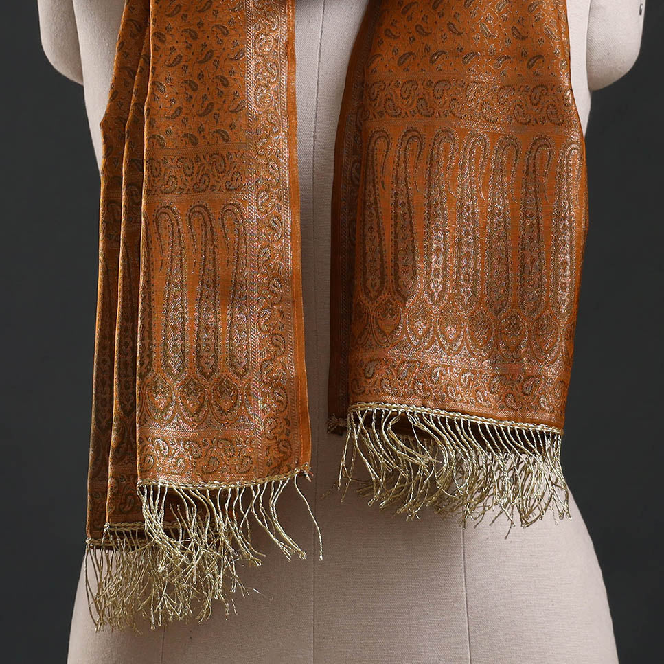 Brocade handloom semi silk banarasi stole 22 - handcrafted