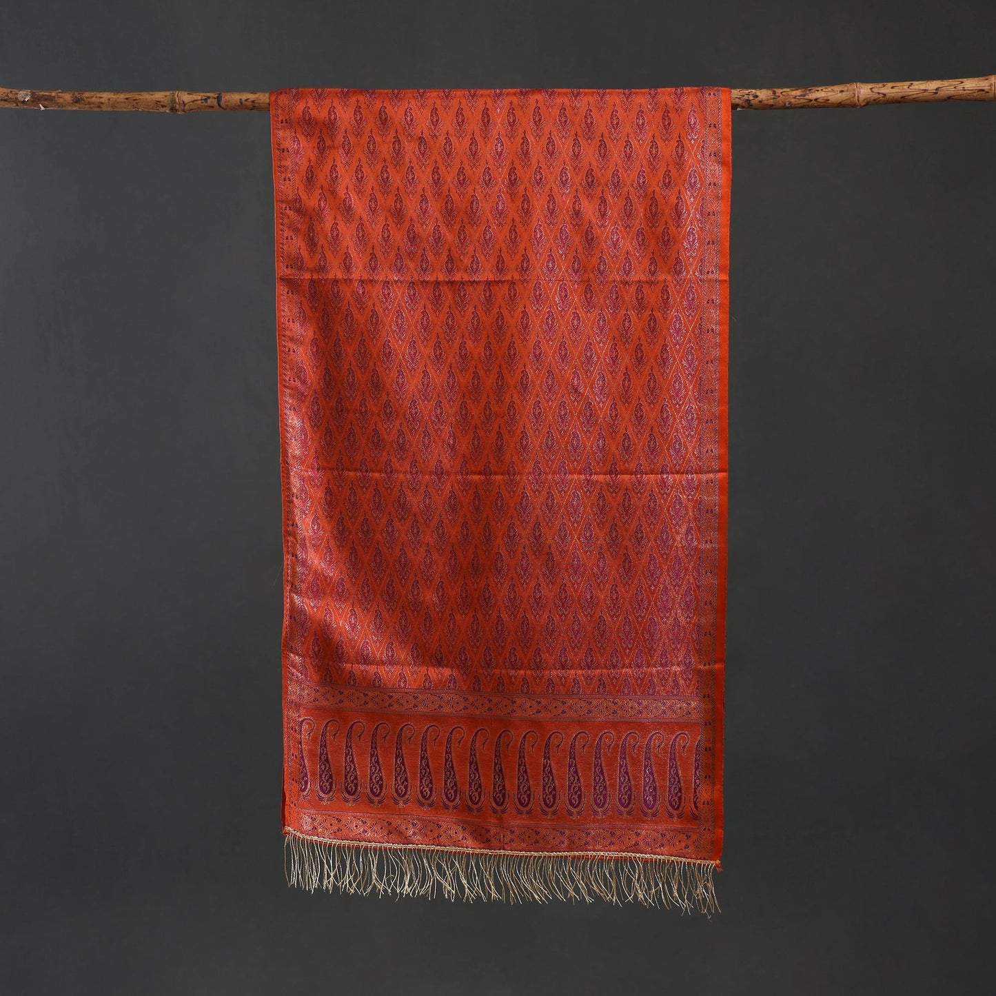 Brocade handloom semi silk banarasi stole 35 - handcrafted