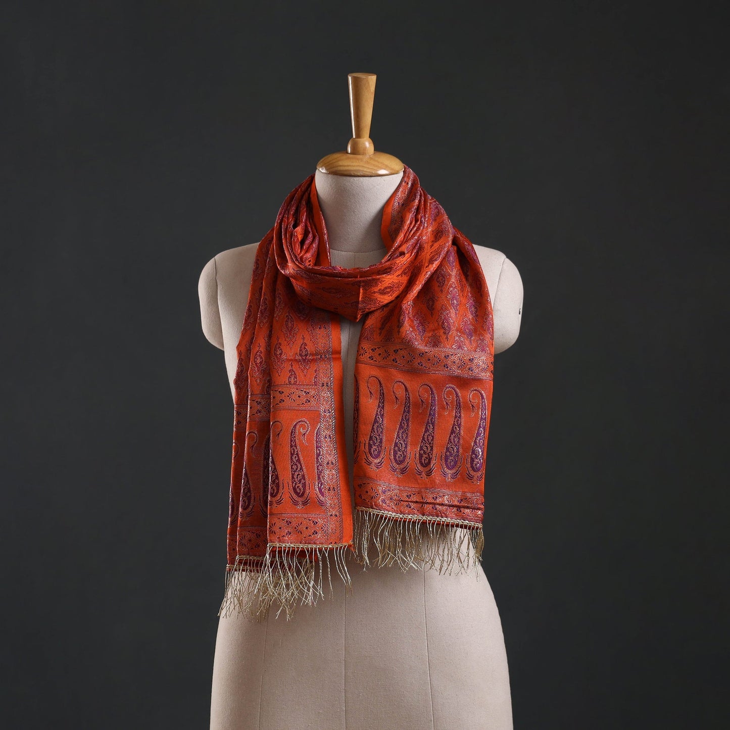 Brocade handloom semi silk banarasi stole 35 - handcrafted