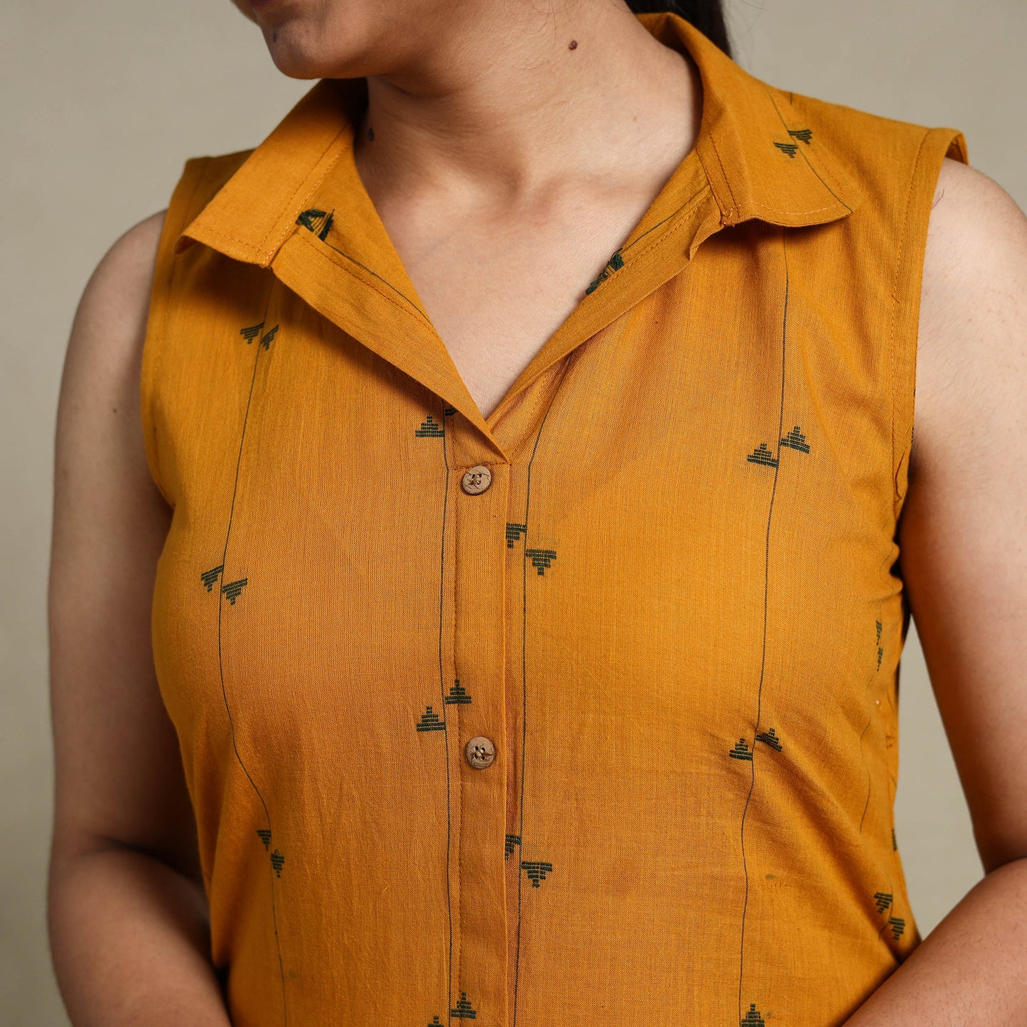 Orange Button Down Cotton Jacquard Dress