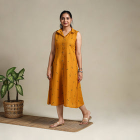 Orange Button Down Cotton Jacquard Dress