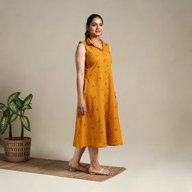Orange Button Down Cotton Jacquard Dress