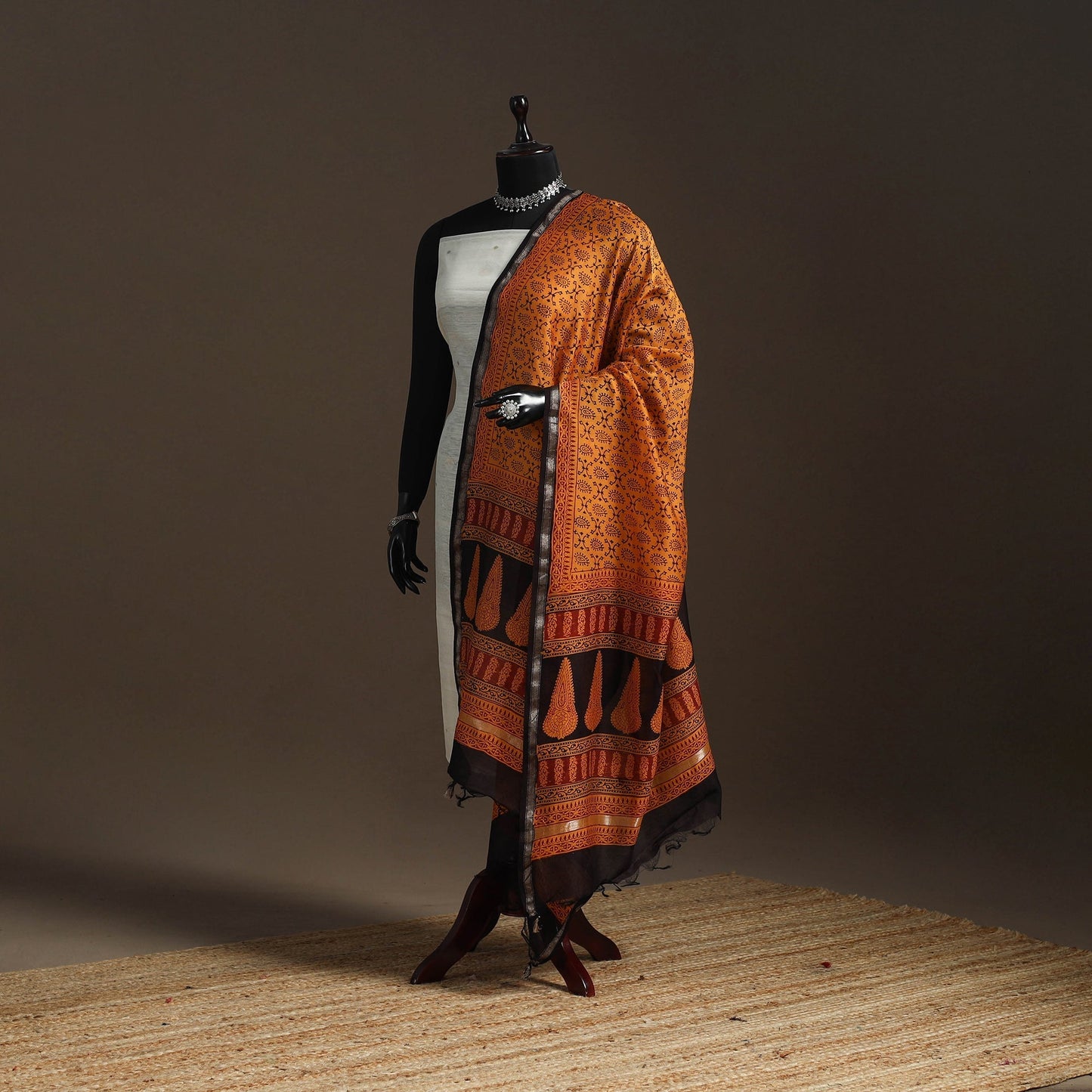 Chanderi silk bagh natural dyed dupatta with zari border 43