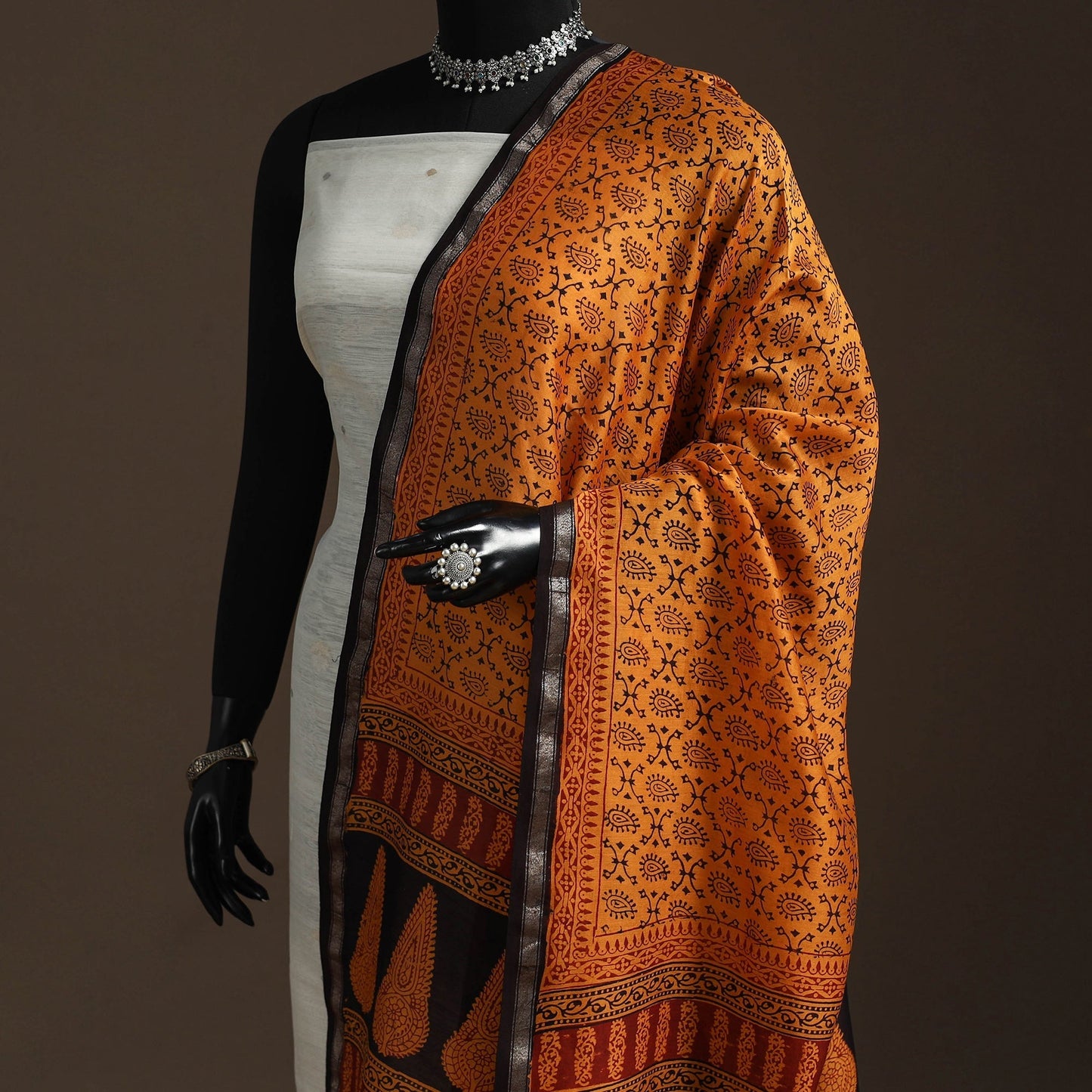 Chanderi silk bagh natural dyed dupatta with zari border 43