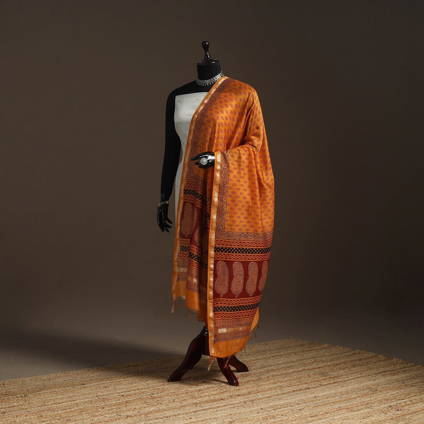 Chanderi silk bagh natural dyed dupatta with zari border 40